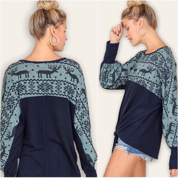 New Fair Isle Holiday Tie Front Top - Picture 3 of 6